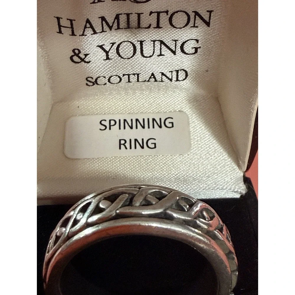 Hamilton & Young Scotland SS925 Celtic Spinning Ring Sz14 Edinburgh Hallmark Box